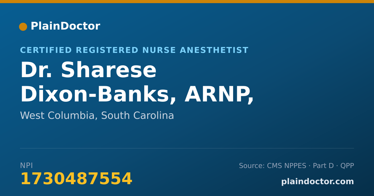 Shareable card for Sharese Dixon-Banks, ARNP, CRNA - Certified Registered Nurse Anesthetist, West Columbia, SC