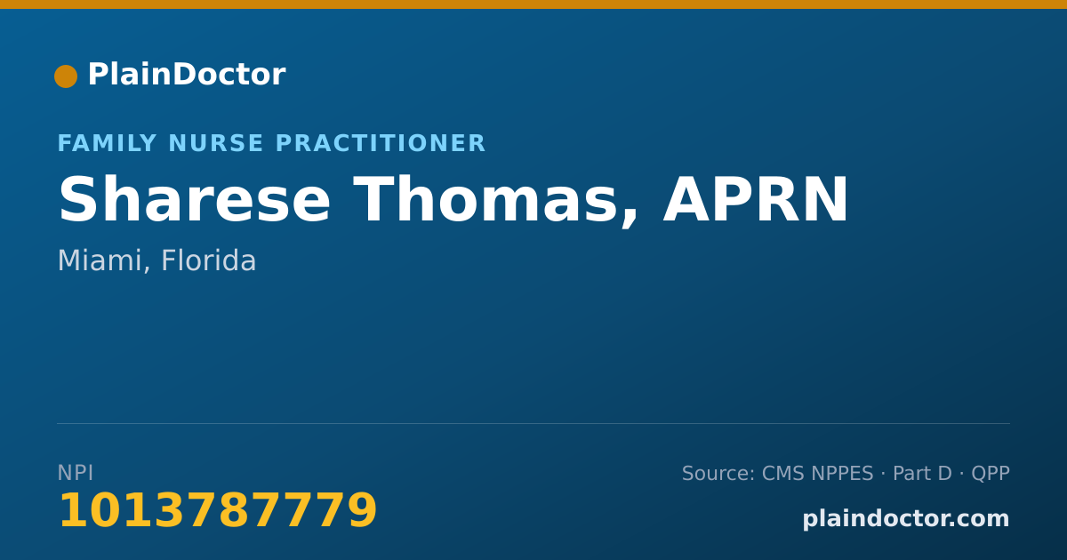 Shareable card for Sharese Thomas, APRN - Family Nurse Practitioner, Miami, FL