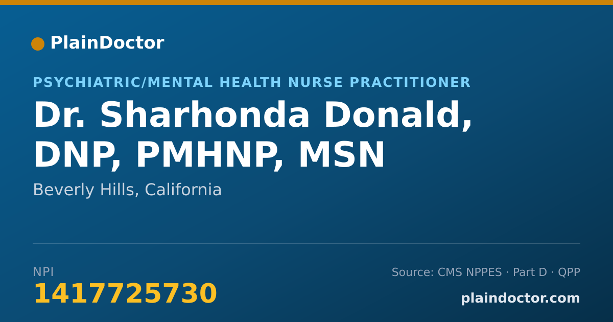 Shareable card for Sharhonda Donald, DNP, PMHNP, MSN - Psychiatric/Mental Health Nurse Practitioner, Beverly Hills, CA