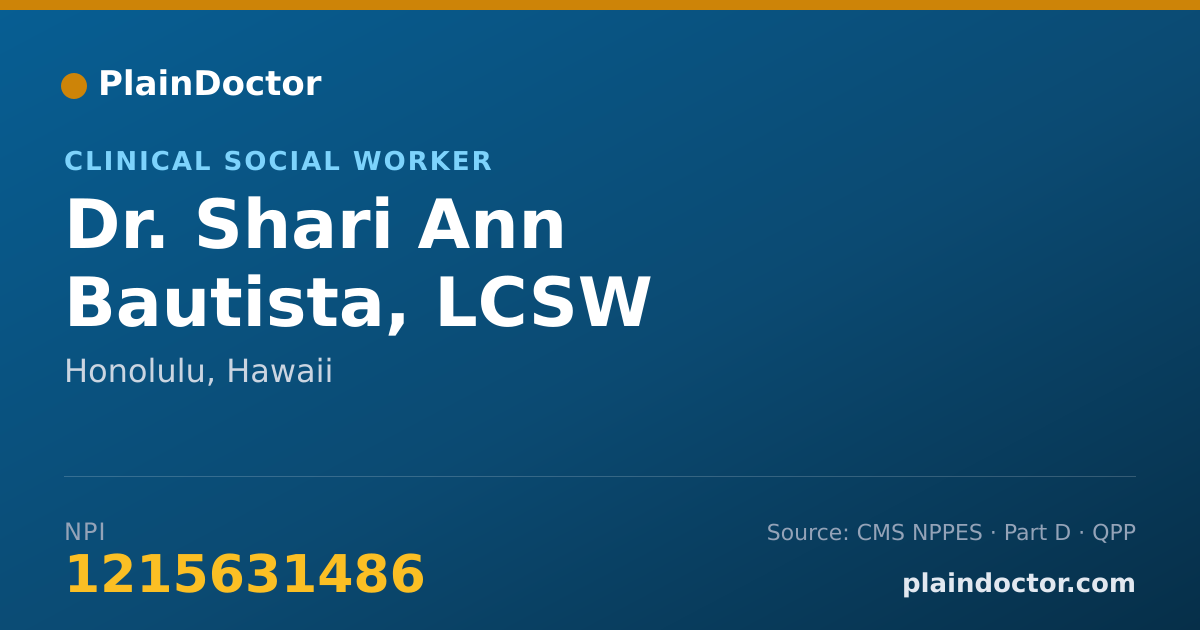 Shareable card for Shari Ann Bautista, LCSW - Clinical Social Worker, Honolulu, HI