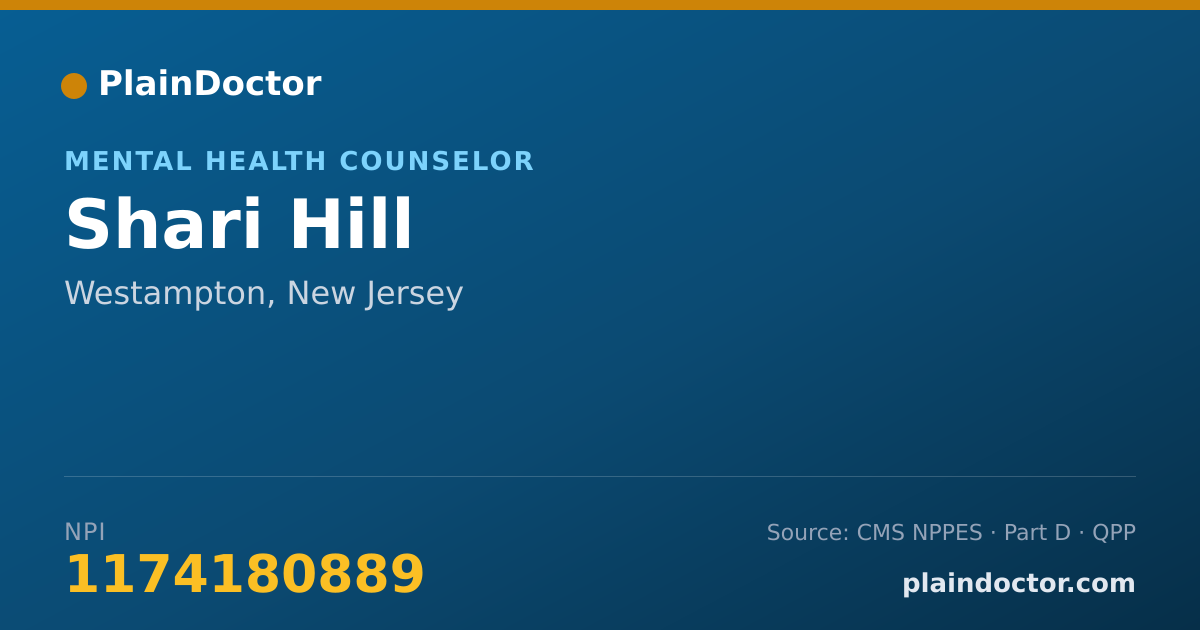 Shareable card for Shari Hill - Mental Health Counselor, Westampton, NJ