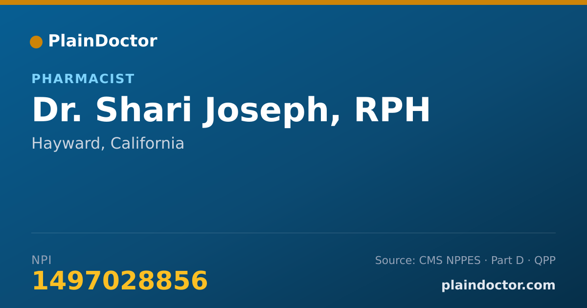 Shareable card for Shari Joseph, RPH - Pharmacist, Hayward, CA