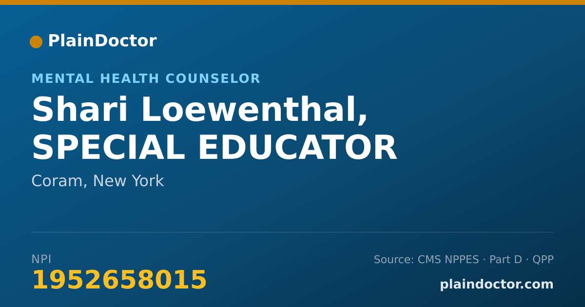 Shareable card for Shari Loewenthal, SPECIAL EDUCATOR - Mental Health Counselor, Coram, NY