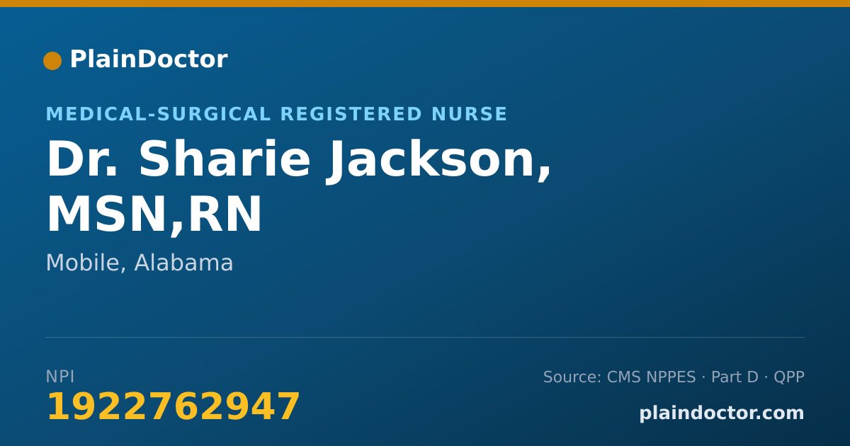 Shareable card for Sharie Jackson, MSN,RN - Medical-Surgical Registered Nurse, Mobile, AL