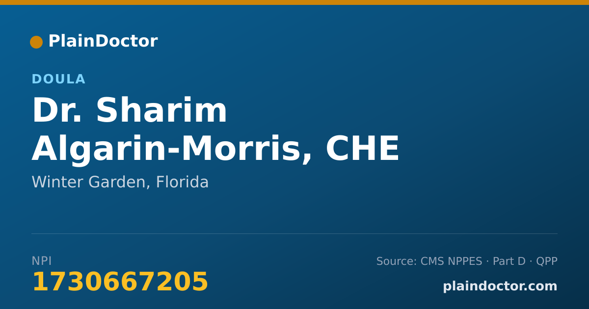 Shareable card for Sharim Algarin-Morris, CHE - Doula, Winter Garden, FL