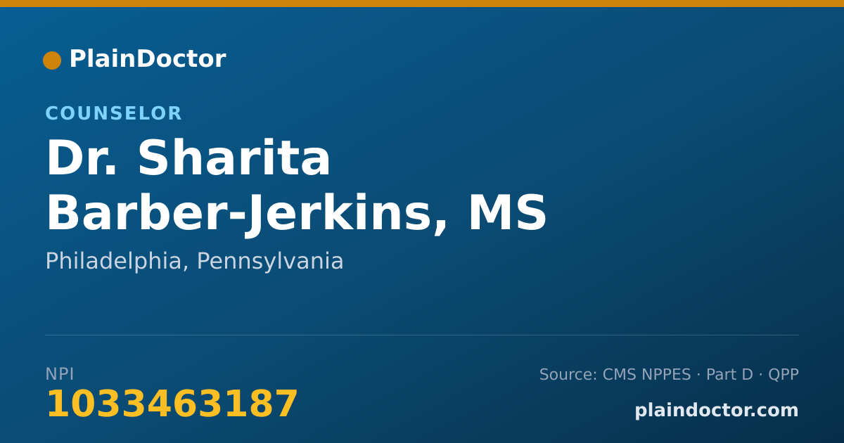 Shareable card for Sharita Barber-Jerkins, MS - Counselor, Philadelphia, PA