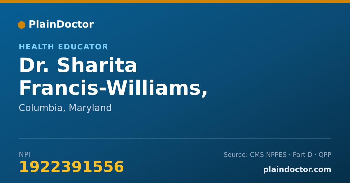 Shareable card for Sharita Francis-Williams, REGISTERED NURSE - Health Educator, Columbia, MD