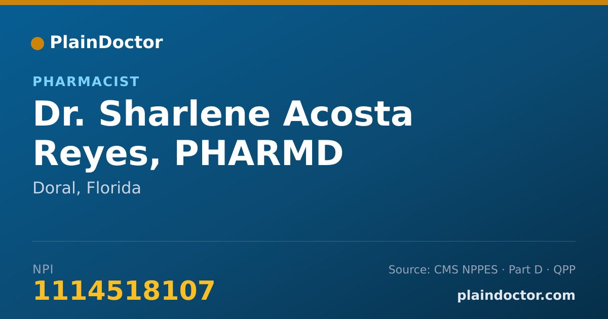 Shareable card for Sharlene Acosta Reyes, PHARMD - Pharmacist, Doral, FL