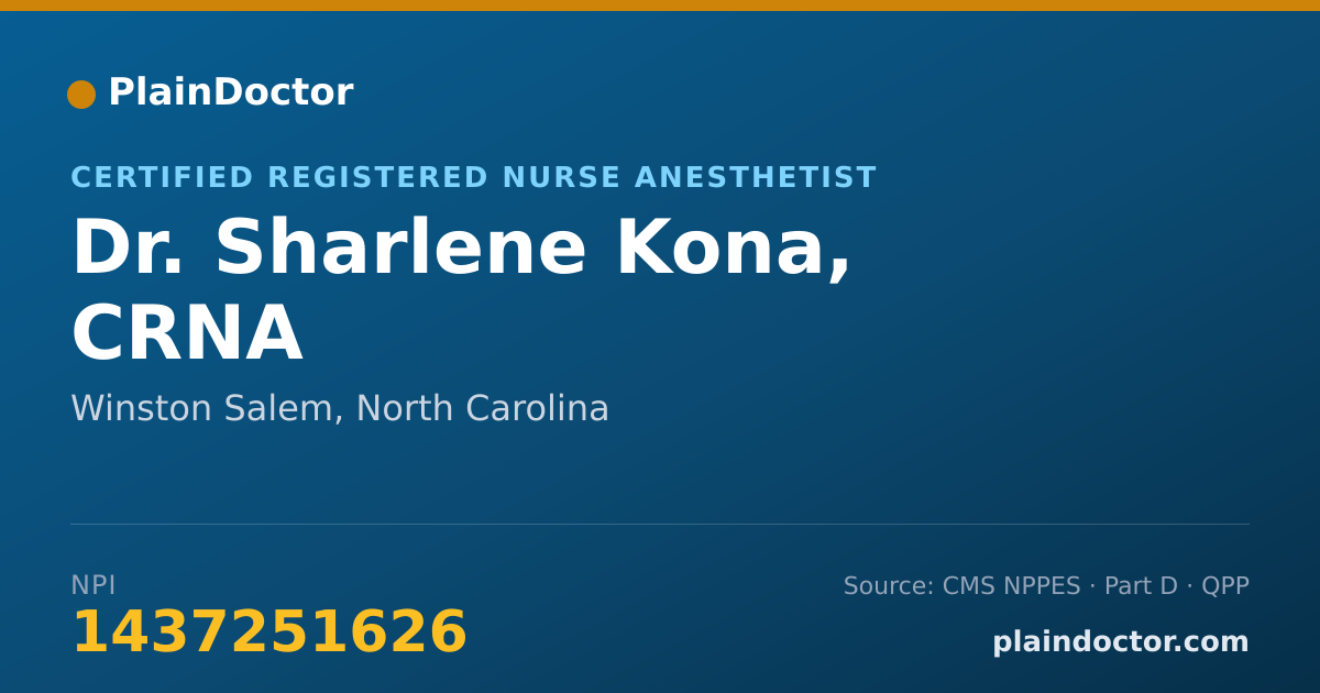 Shareable card for Sharlene Kona, CRNA - Certified Registered Nurse Anesthetist, Winston Salem, NC