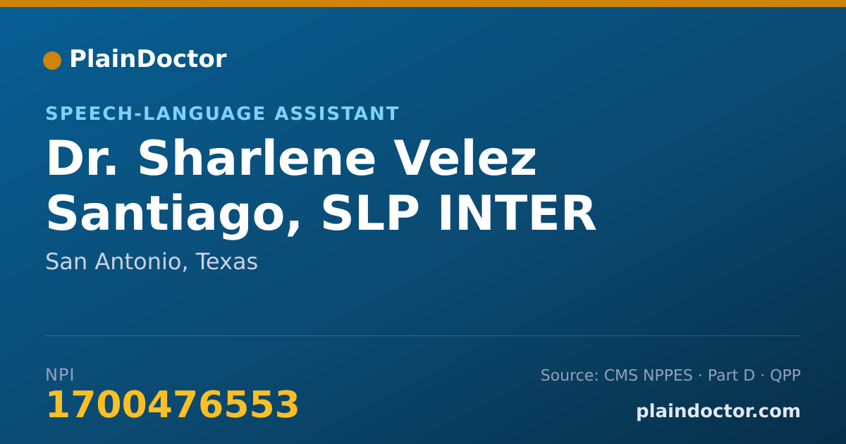 Shareable card for Sharlene Velez Santiago, SLP INTER - Speech-Language Assistant, San Antonio, TX