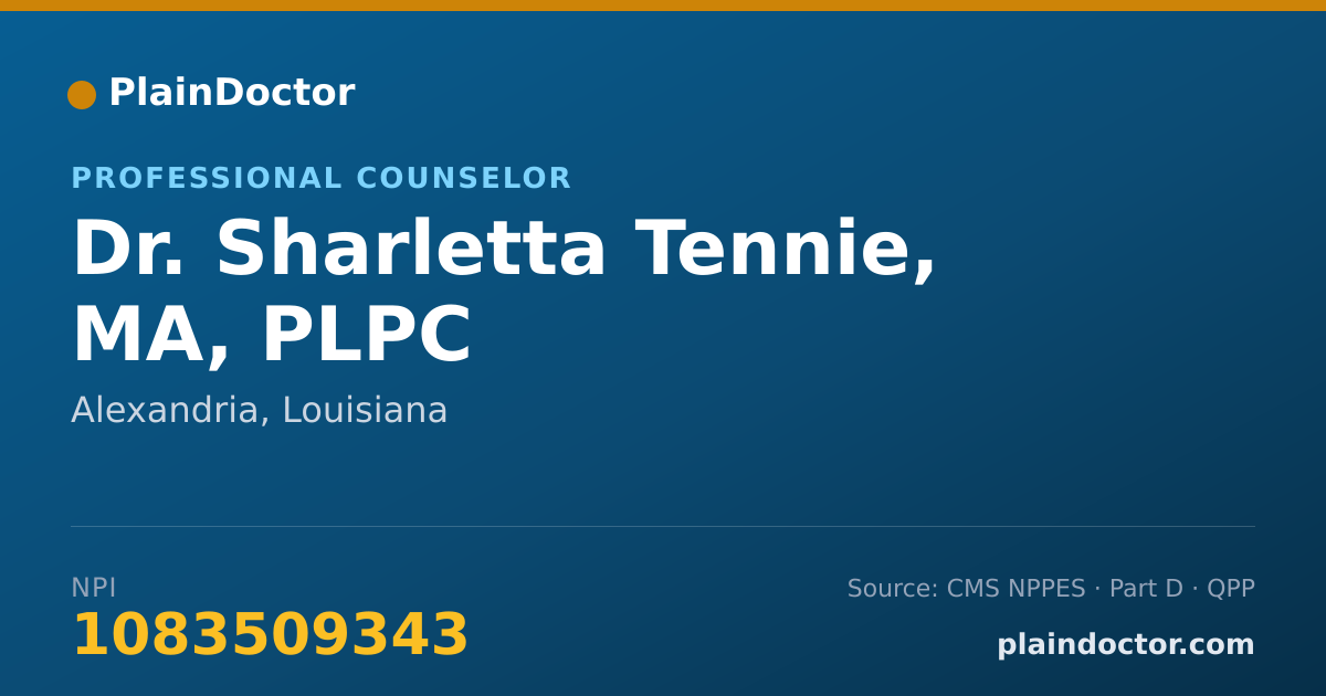Shareable card for Sharletta Tennie, MA, PLPC - Professional Counselor, Alexandria, LA