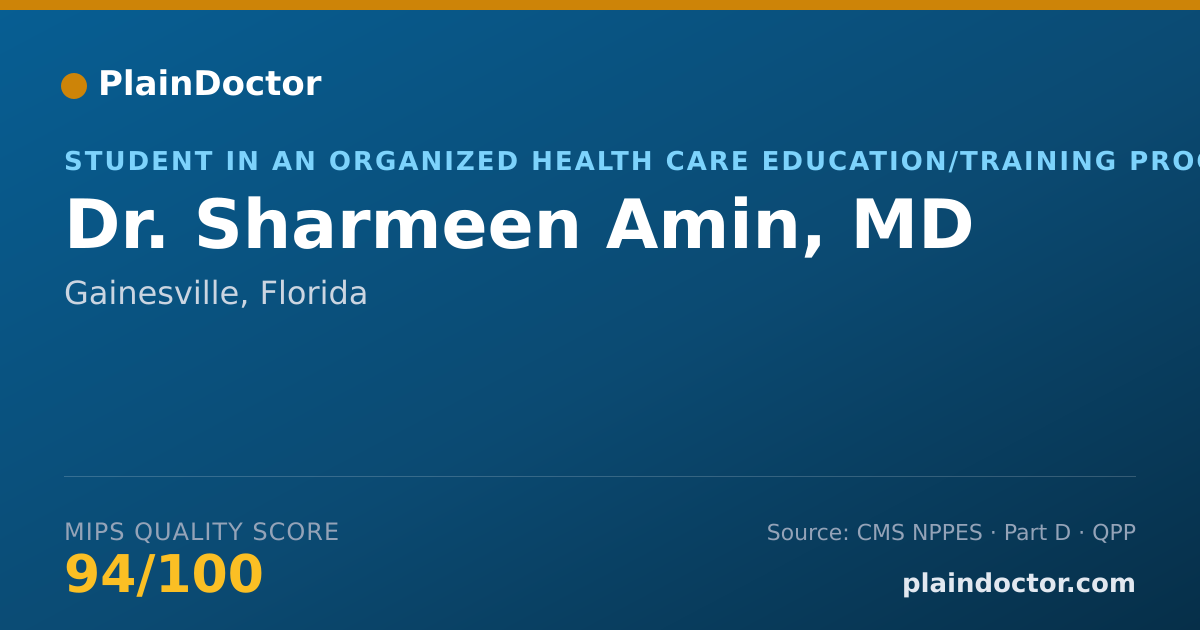Shareable card for Sharmeen Amin, MD - Student in an Organized Health Care Education/Training Program, Gainesville, FL