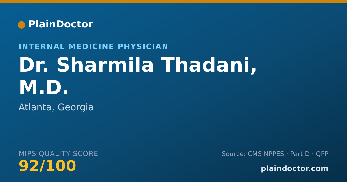 Shareable card for Sharmila Thadani, M.D. - Internal Medicine Physician, Atlanta, GA