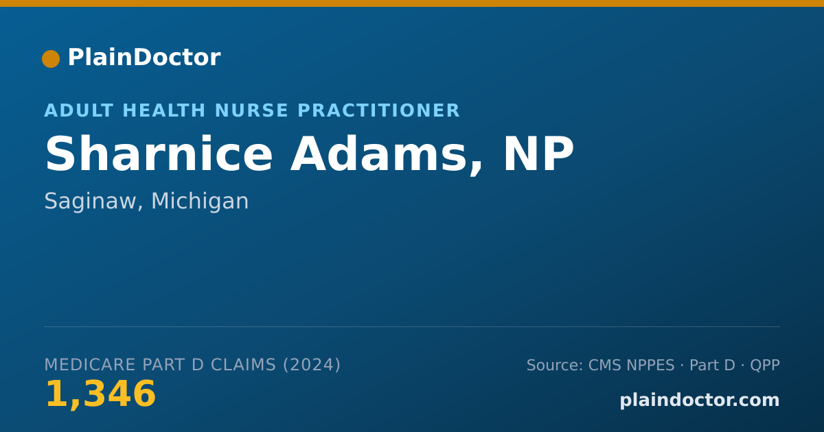 Shareable card for Sharnice Adams, NP - Adult Health Nurse Practitioner, Saginaw, MI