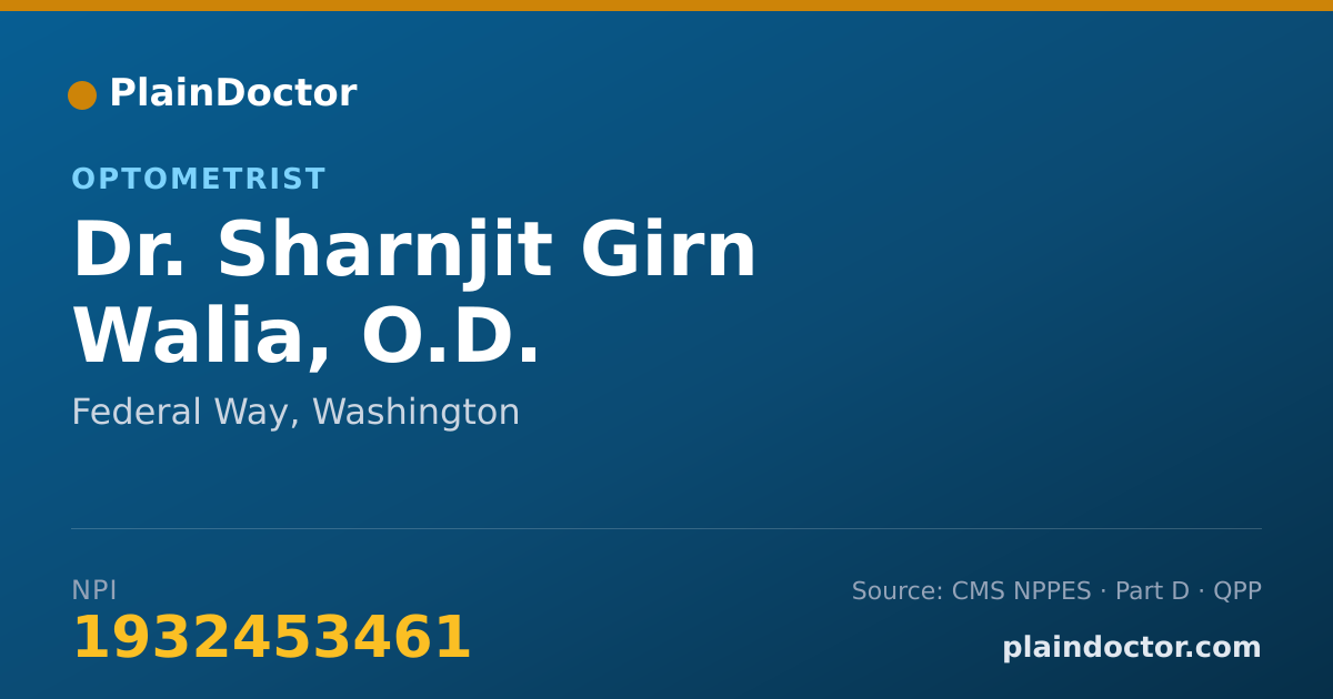 Shareable card for Sharnjit Girn Walia, O.D. - Optometrist, Federal Way, WA