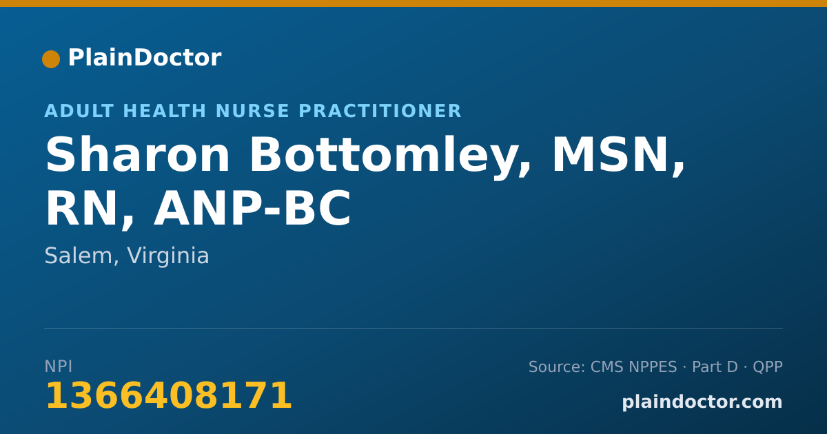 Shareable card for Sharon Bottomley, MSN, RN, ANP-BC - Adult Health Nurse Practitioner, Salem, VA