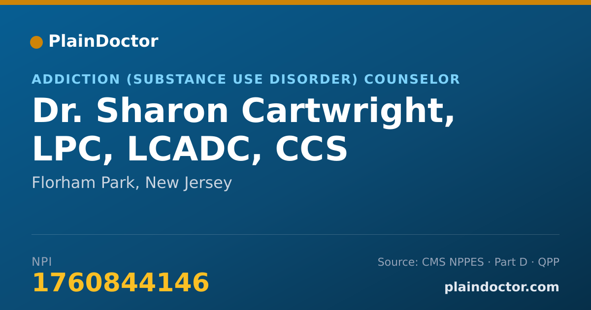 Shareable card for Sharon Cartwright, LPC, LCADC, CCS - Addiction (Substance Use Disorder) Counselor, Florham Park, NJ
