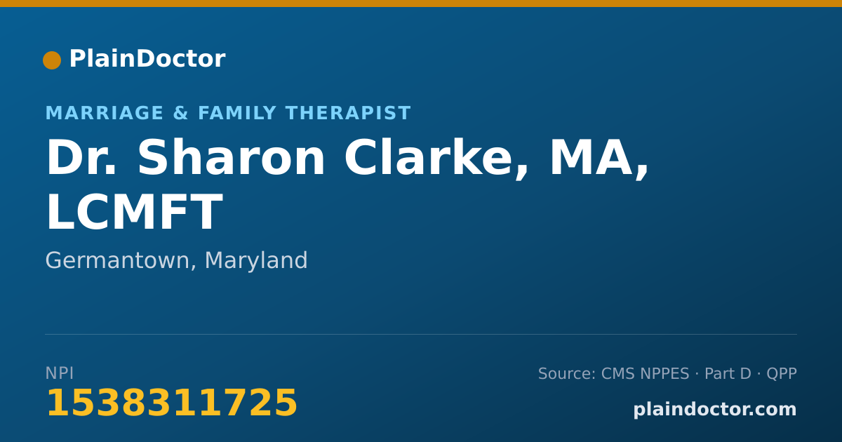 Shareable card for Sharon Clarke, MA, LCMFT - Marriage & Family Therapist, Germantown, MD