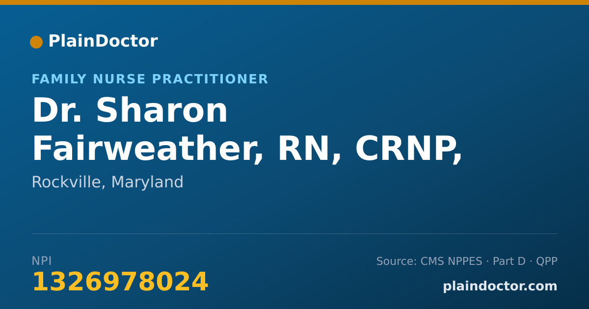 Shareable card for Sharon Fairweather, RN, CRNP, DNP - Family Nurse Practitioner, Rockville, MD
