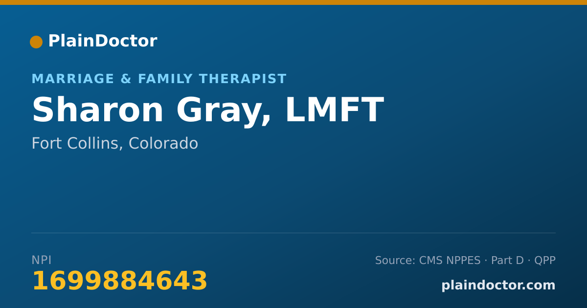 Shareable card for Sharon Gray, LMFT - Marriage & Family Therapist, Fort Collins, CO