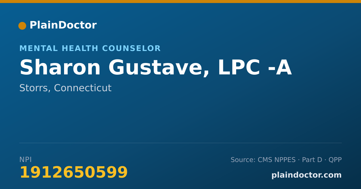Shareable card for Sharon Gustave, LPC -A - Mental Health Counselor, Storrs, CT