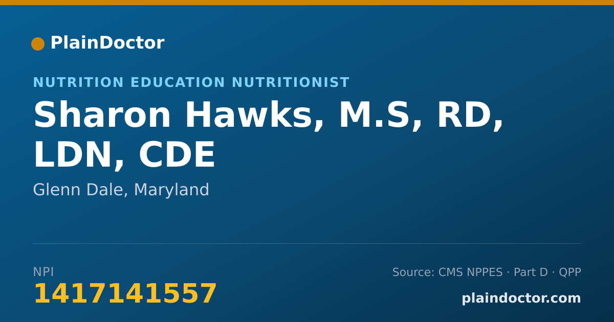 Shareable card for Sharon Hawks, M.S, RD, LDN, CDE - Nutrition Education Nutritionist, Glenn Dale, MD