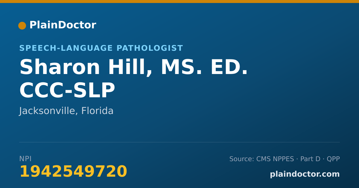 Shareable card for Sharon Hill, MS. ED. CCC-SLP - Speech-Language Pathologist, Jacksonville, FL