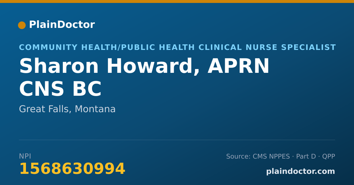 Shareable card for Sharon Howard, APRN CNS BC - Community Health/Public Health Clinical Nurse Specialist, Great Falls, MT