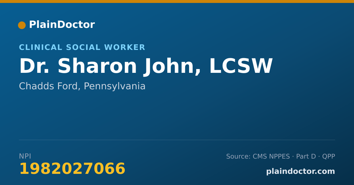 Shareable card for Sharon John, LCSW - Clinical Social Worker, Chadds Ford, PA