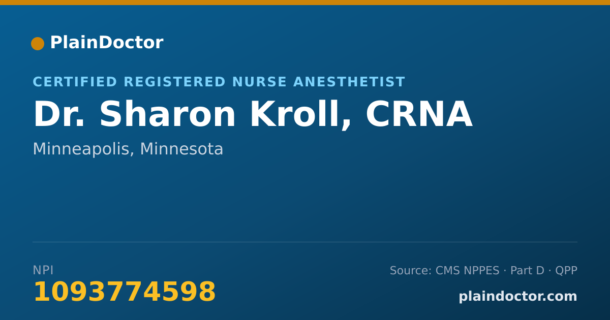 Shareable card for Sharon Kroll, CRNA - Certified Registered Nurse Anesthetist, Minneapolis, MN