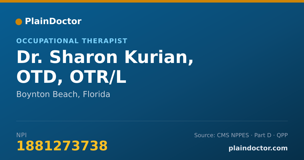 Shareable card for Sharon Kurian, OTD, OTR/L - Occupational Therapist, Boynton Beach, FL