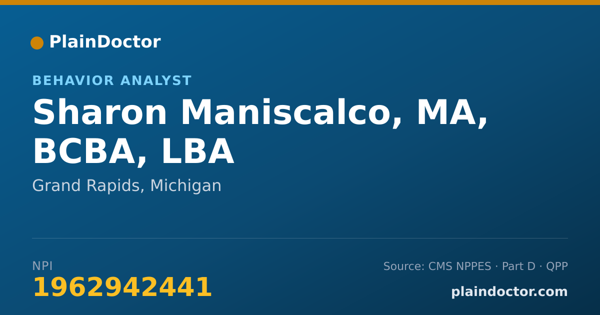 Shareable card for Sharon Maniscalco, MA, BCBA, LBA - Behavior Analyst, Grand Rapids, MI