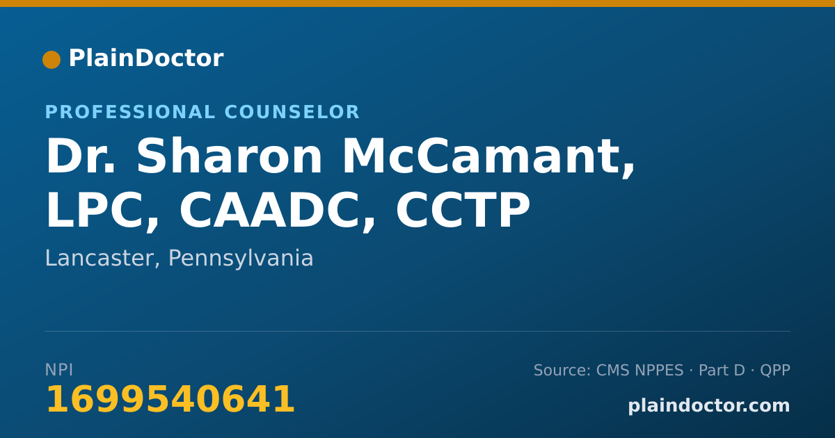 Shareable card for Sharon McCamant, LPC, CAADC, CCTP - Professional Counselor, Lancaster, PA