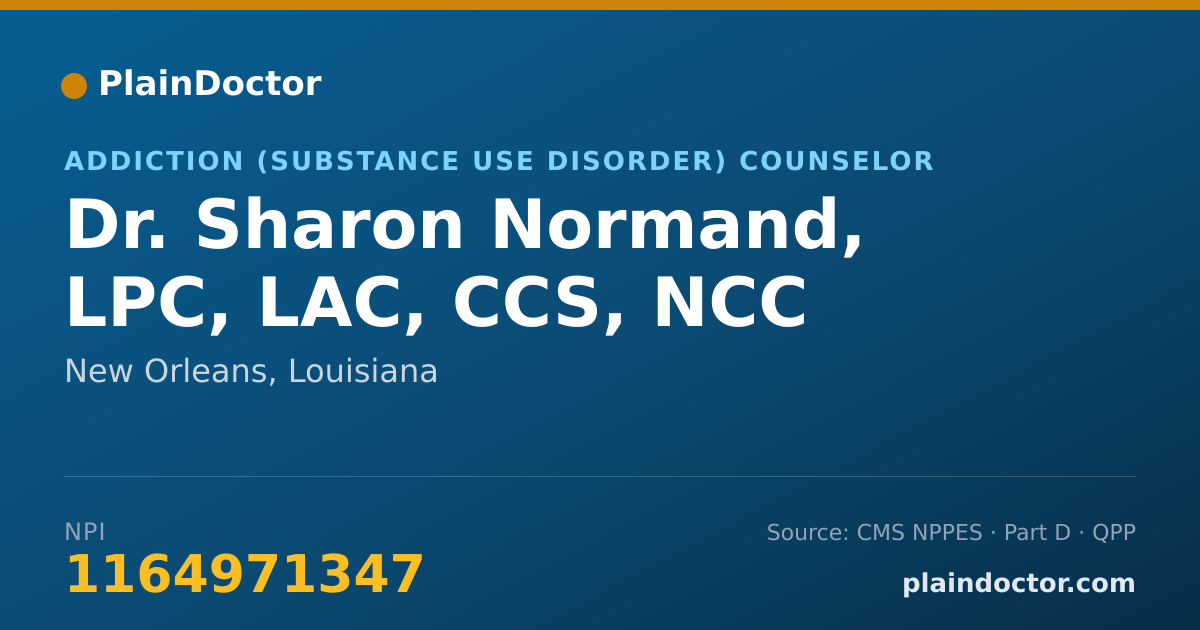 Shareable card for Sharon Normand, LPC, LAC, CCS, NCC - Addiction (Substance Use Disorder) Counselor, New Orleans, LA
