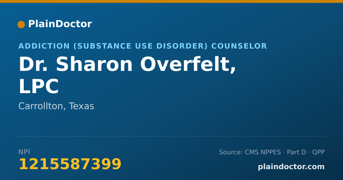 Shareable card for Sharon Overfelt, LPC - Addiction (Substance Use Disorder) Counselor, Carrollton, TX
