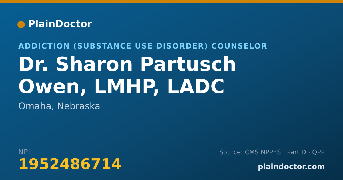 Shareable card for Sharon Partusch Owen, LMHP, LADC - Addiction (Substance Use Disorder) Counselor, Omaha, NE
