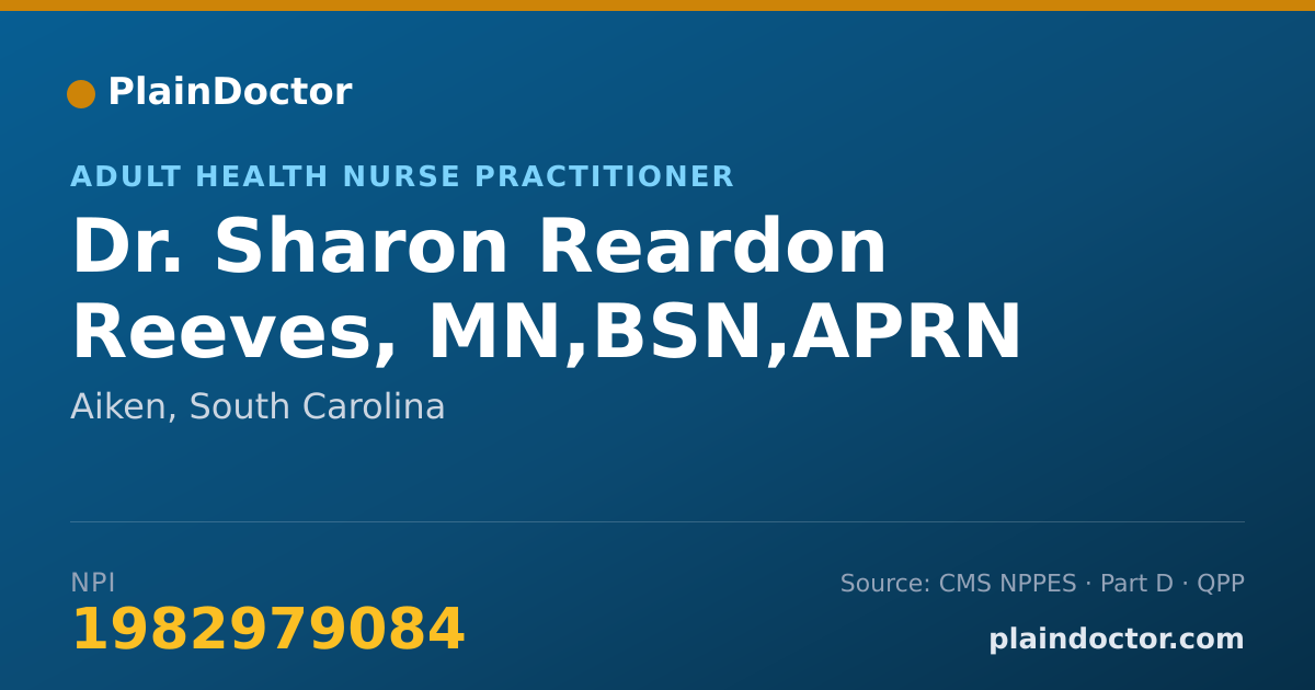 Shareable card for Sharon Reardon Reeves, MN,BSN,APRN - Adult Health Nurse Practitioner, Aiken, SC
