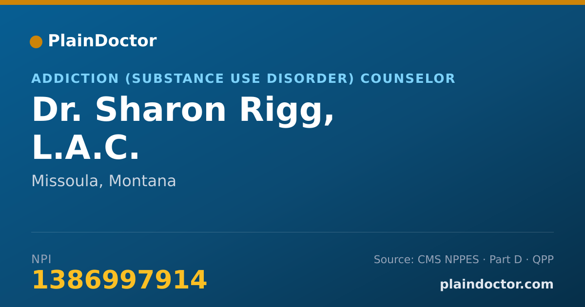Shareable card for Sharon Rigg, L.A.C. - Addiction (Substance Use Disorder) Counselor, Missoula, MT