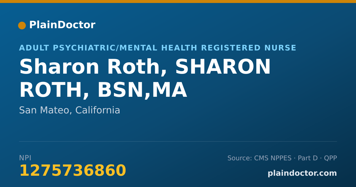 Shareable card for Sharon Roth, SHARON ROTH, BSN,MA - Adult Psychiatric/Mental Health Registered Nurse, San Mateo, CA