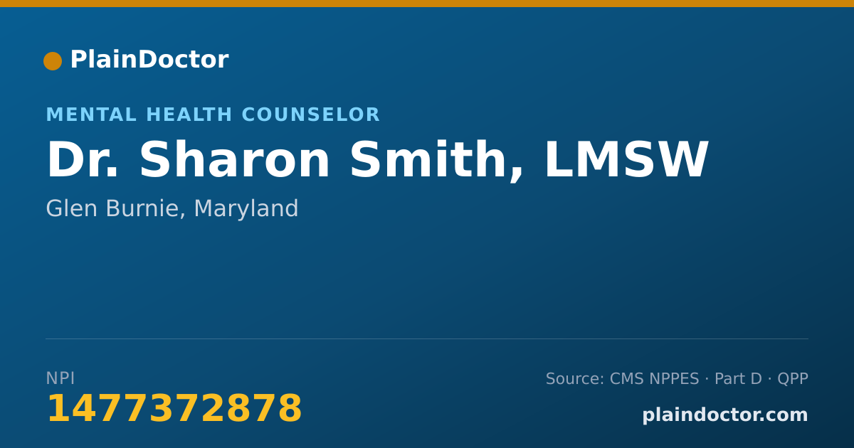 Shareable card for Sharon Smith, LMSW - Mental Health Counselor, Glen Burnie, MD