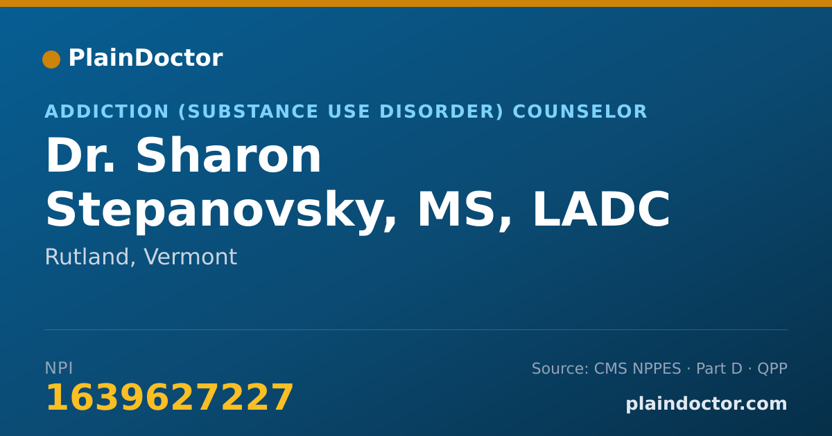 Shareable card for Sharon Stepanovsky, MS, LADC - Addiction (Substance Use Disorder) Counselor, Rutland, VT