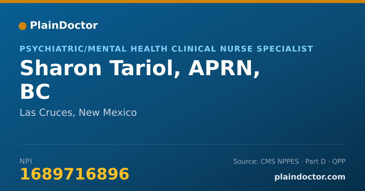 Shareable card for Sharon Tariol, APRN, BC - Psychiatric/Mental Health Clinical Nurse Specialist, Las Cruces, NM