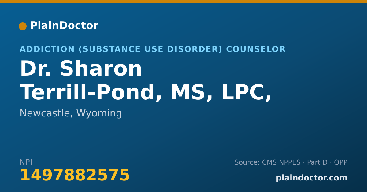Shareable card for Sharon Terrill-Pond, MS, LPC, LAT - Addiction (Substance Use Disorder) Counselor, Newcastle, WY