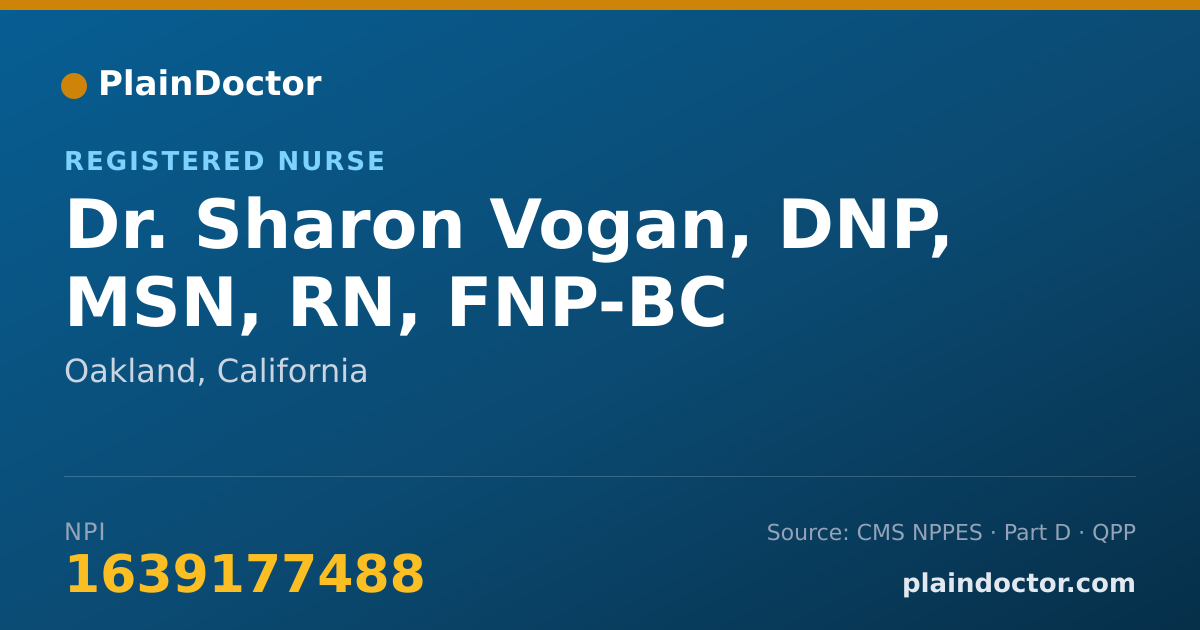 Shareable card for Sharon Vogan, DNP, MSN, RN, FNP-BC - Registered Nurse, Oakland, CA