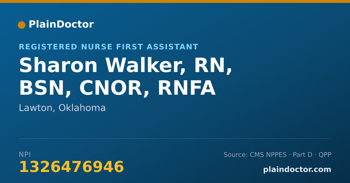 Shareable card for Sharon Walker, RN, BSN, CNOR, RNFA - Registered Nurse First Assistant, Lawton, OK