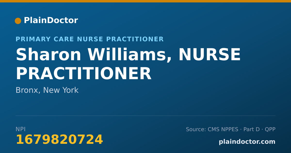 Shareable card for Sharon Williams, NURSE PRACTITIONER - Registered Nurse, Bronx, NY