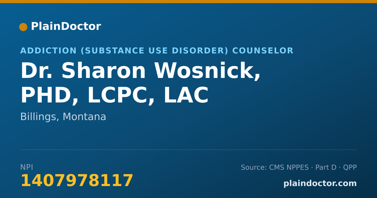 Shareable card for Sharon Wosnick, PHD, LCPC, LAC - Addiction (Substance Use Disorder) Counselor, Billings, MT