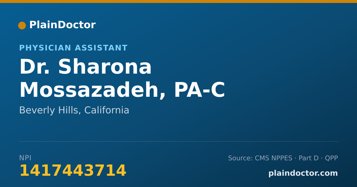 Shareable card for Sharona Mossazadeh, PA-C - Physician Assistant, Beverly Hills, CA