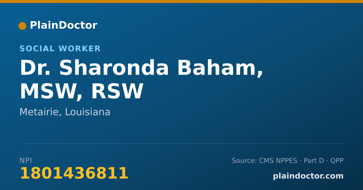 Shareable card for Sharonda Baham, MSW, RSW - Social Worker, Metairie, LA