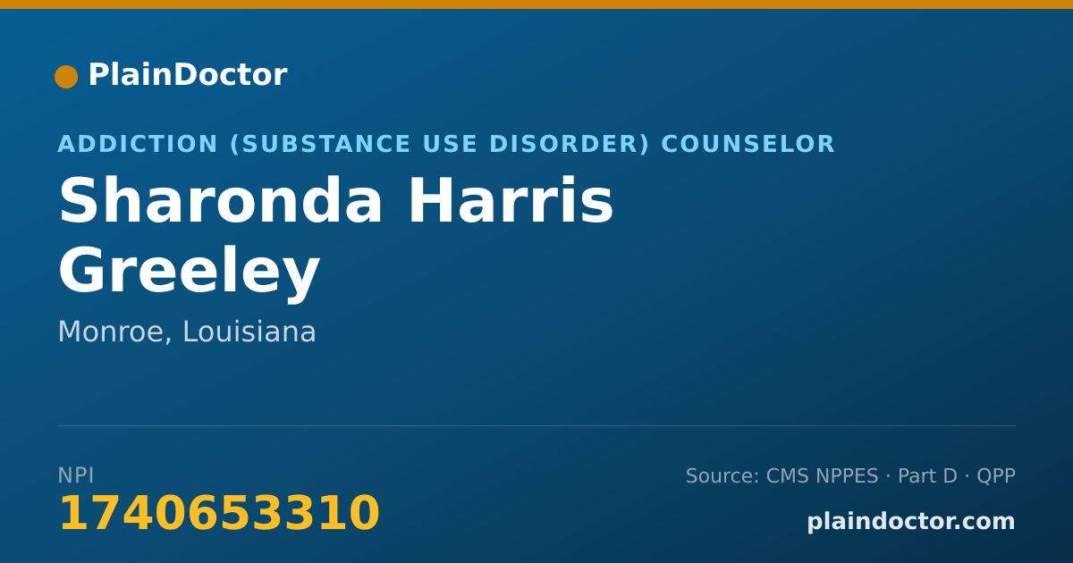 Shareable card for Sharonda Harris Greeley - Addiction (Substance Use Disorder) Counselor, Monroe, LA
